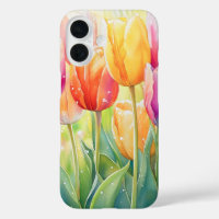 Blooming Watercolor Spring Tulip Garden
