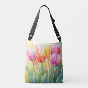 Blooming Watercolor Spring Tulip Garden Crossbody Bag
