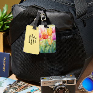 Blooming Watercolor Spring Tulip Garden Luggage Tag
