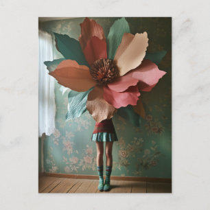 Blooming Whimsy: A Surreal Floral Transformation Postcard