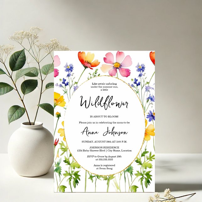 Blooming Wildflower Baby Shower Invitation (Elegant blooming wildflower baby shower invitation front view)