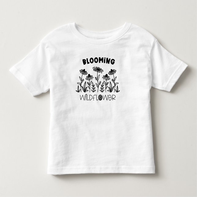 Blooming Wildflower Black White Matching Mummy Me Toddler T-Shirt (Front)