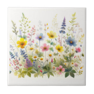 Blooming Wildflowers Floral Ceramic Tile