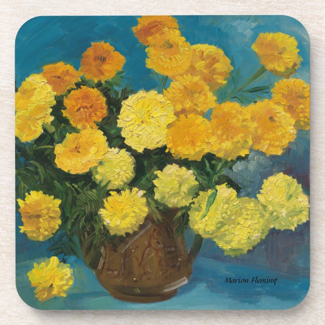 Blooming Yellow Marigolds Coaster (Front)