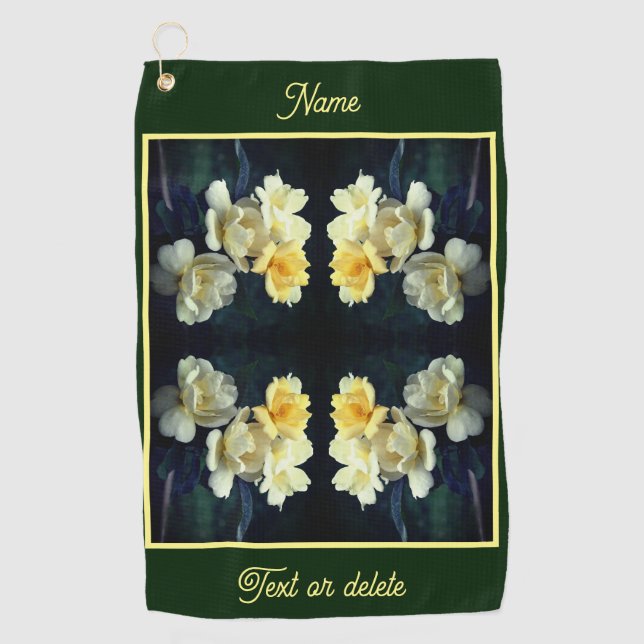 Blooming Yellow Roses Abstract Personalised Golf Towel (Front)
