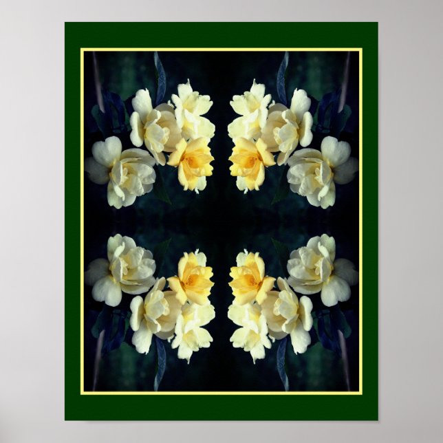 Blooming Yellow Roses Mirror Nature Art Poster (Front)