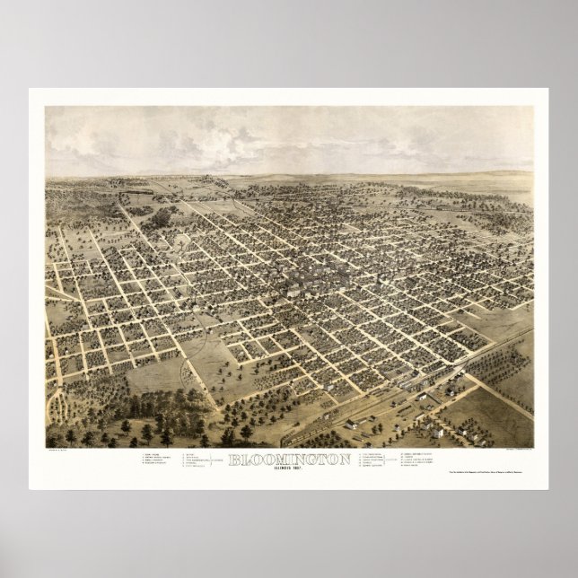 Bloomington, IL Panoramic Map - 1867 Poster (Front)