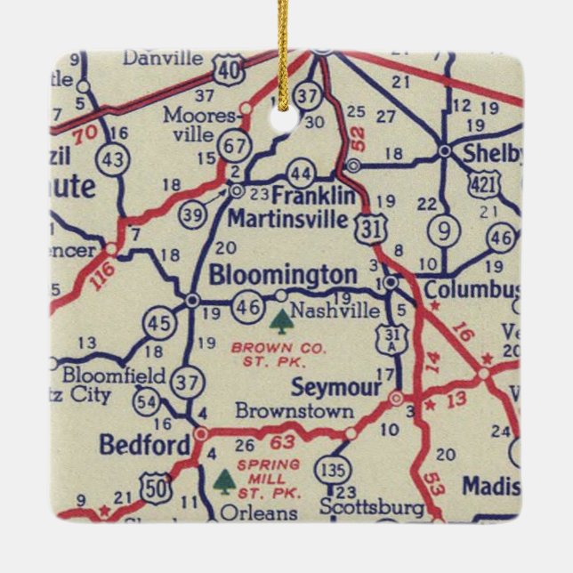 Bloomington IN 50's Map Ceramic Ornament (Back)