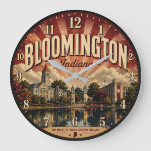 Bloomington Indiana Vintage University Town Decor Large Clock