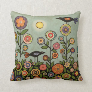 Blooms and Birds Throw Pillow in 3 Sizes