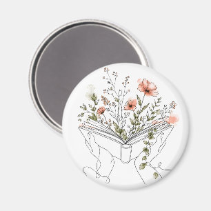 Blooms Book Botanical Line Art Magnet