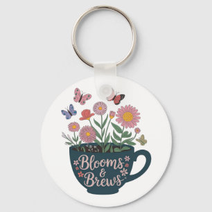 Blooms & Brews Design - Whimsical Floral Graphic Key Ring