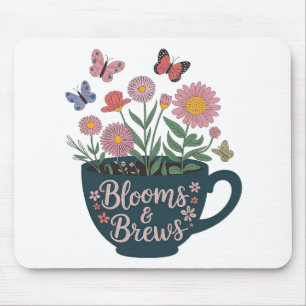 Blooms & Brews Design - Whimsical Floral Graphic Mouse Pad