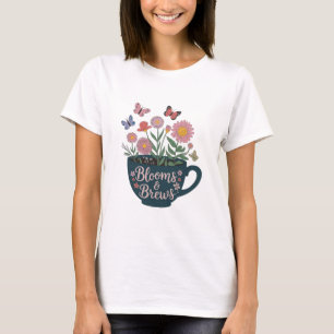 Blooms & Brews Design - Whimsical Floral Graphic T-Shirt