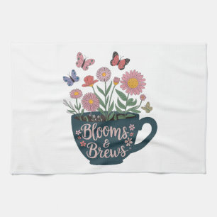 Blooms & Brews Design - Whimsical Floral Graphic Tea Towel