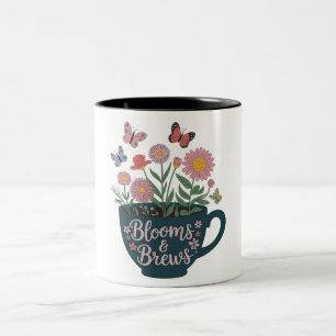 Blooms & Brews Design - Whimsical Floral Graphic Two-Tone Coffee Mug