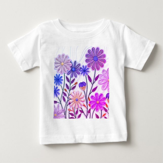 Blooms in Paper & Thread: 3D Quilled Wildflower Baby T-Shirt (Front)