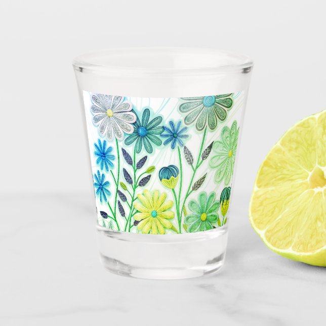 Blooms in Paper & Thread: 3D Quilled Wildflower Shot Glass (Front)