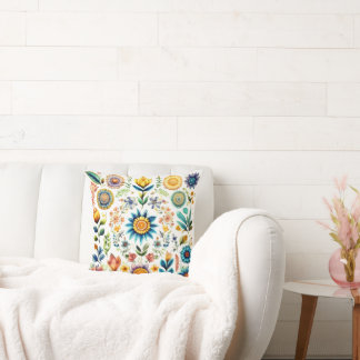 Blooms of Beauty Colourful Watercolor Flowers Cushion