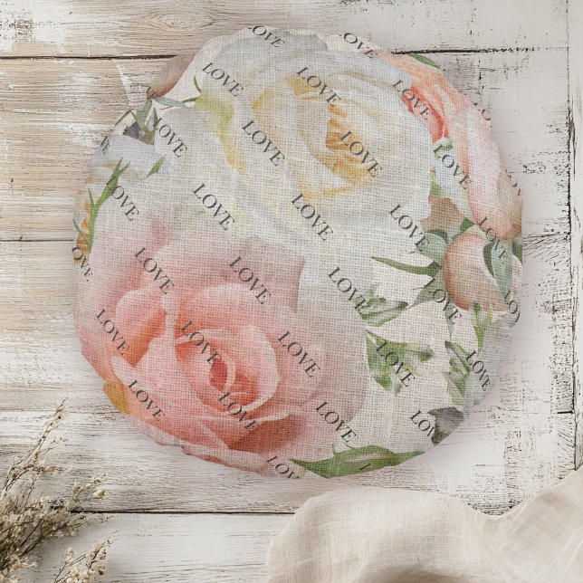 Blooms of Love: Pink and White Roses On Linen Round Cushion (Creator Uploaded)