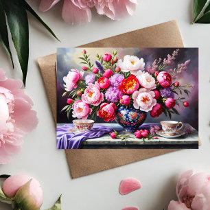 Blooms of Peonies, Oriental Bouquet Mother's Day Card