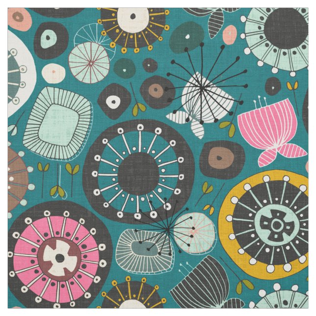 BLOOMS teal Fabric (Swatch)