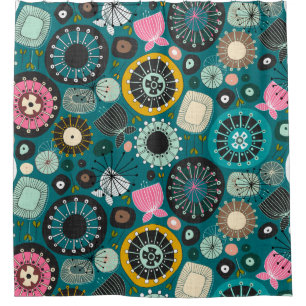 BLOOMS teal Shower Curtain