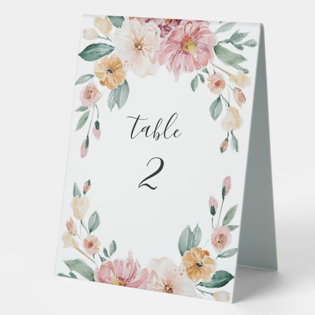 Blooms Wedding Table Number Acrylic Tent Sign (Front)