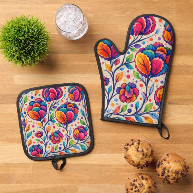 Bloomwave Tapestry Oven Mitt & Pot Holder Set (Top Down)