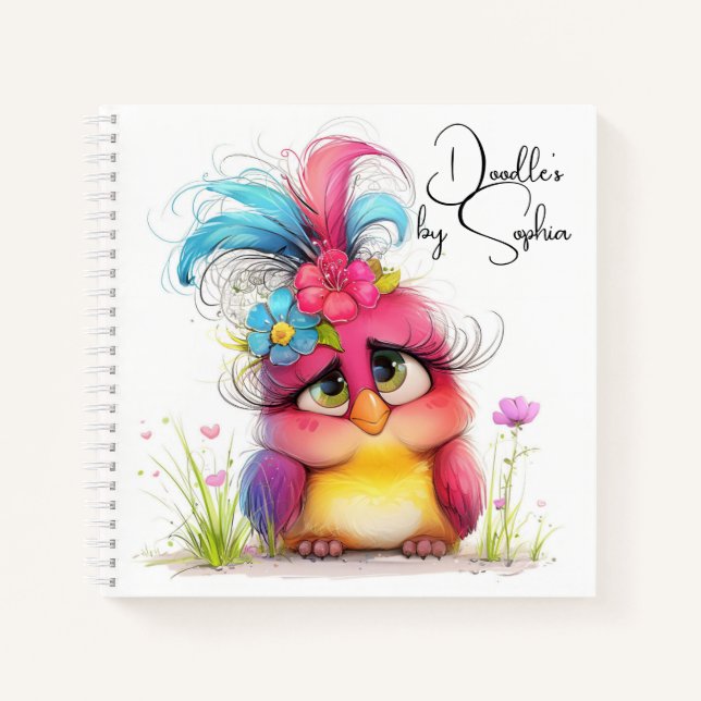 Bloomy Birdie Doodles Notebook (Front)