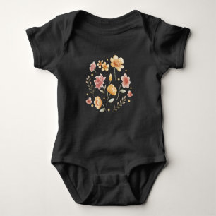 Bloomy flowers and leaves watercolor baby bodysuit
