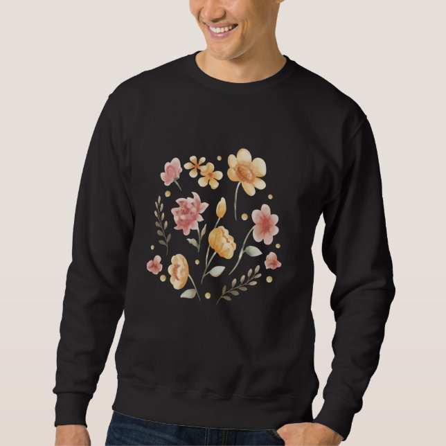 Bloomy flowers and leaves watercolor sweatshirt (Front)