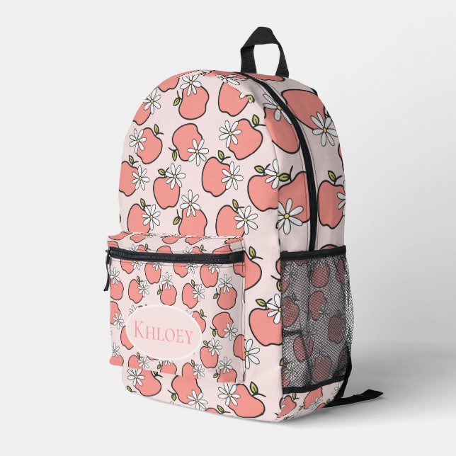 Blossom & Apple Pink School Printed Backpack (Back Corner Right)