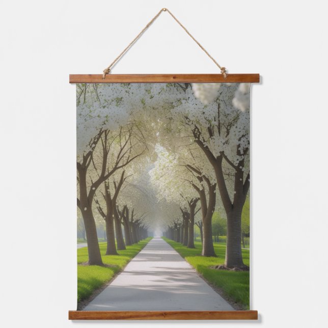 "Blossom Archway – White Flower Tree Tunnel Wall  Hanging Tapestry (Front)