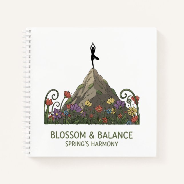 Blossom & Balance | Yoga Tree Pose Spring Harmony Notebook (Front)