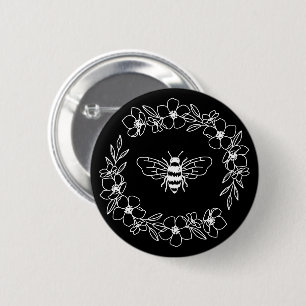 Blossom Bee Wreath in White 6 Cm Round Badge