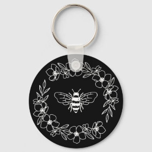 Blossom Bee Wreath in White Key Ring