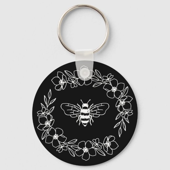 Blossom Bee Wreath in White Key Ring (Front)