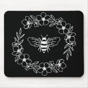 Blossom Bee Wreath in White Mouse Pad