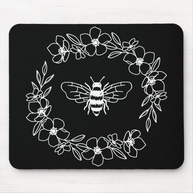 Blossom Bee Wreath in White Mouse Pad (Front)