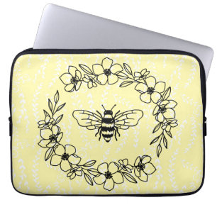 Blossom Bee Wreath Yellow Floral Laptop Sleeve