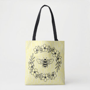 Blossom Bee Wreath Yellow Floral Tote Bag