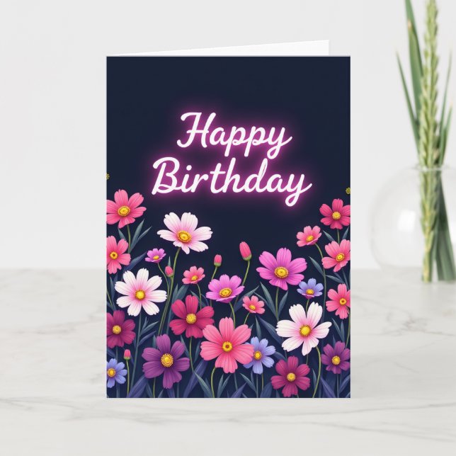 Blossom Birthday Dark Card (Front)