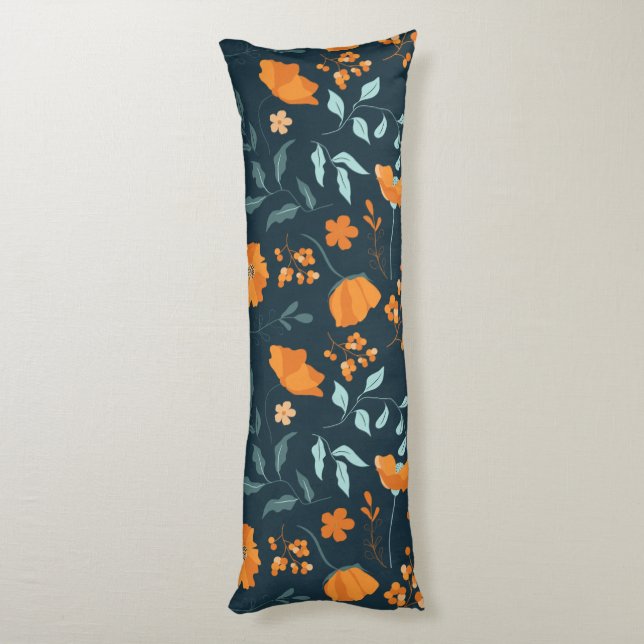 Blossom Bliss Orange Floral Body Pillow  (Back (Vertical))