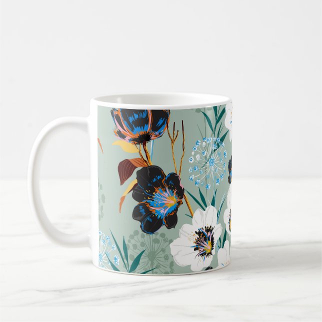 Blossom Botanical Vintage Floral Pattern Coffee Mug (Left)