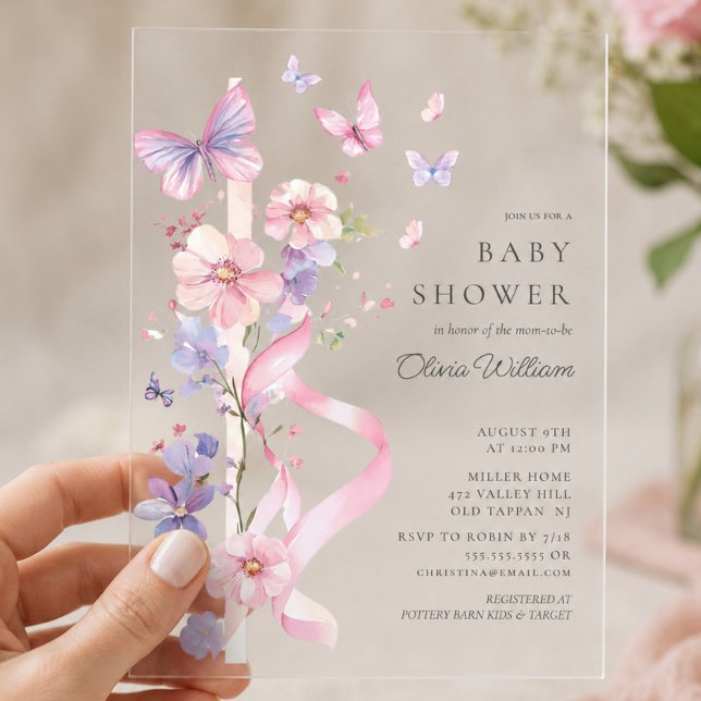 Blossom & Bow Butterfly Baby Shower Acrylic Invitations (Creator Uploaded)