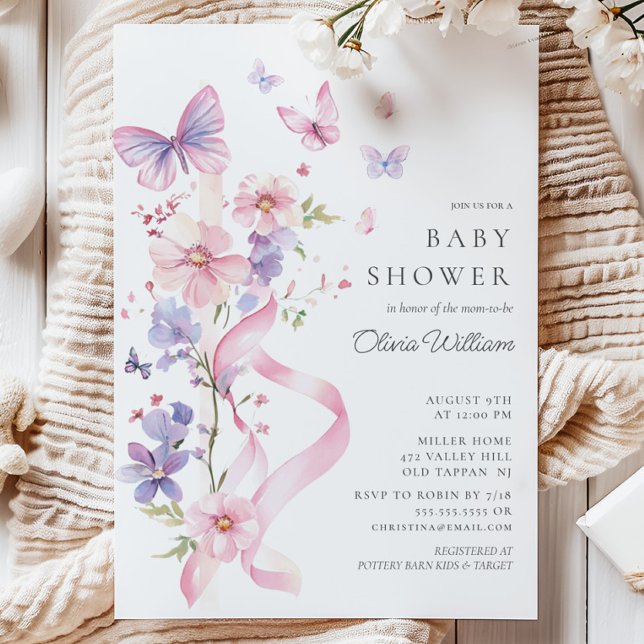 Blossom & Bow Butterfly Baby Shower Invitation (Creator Uploaded)