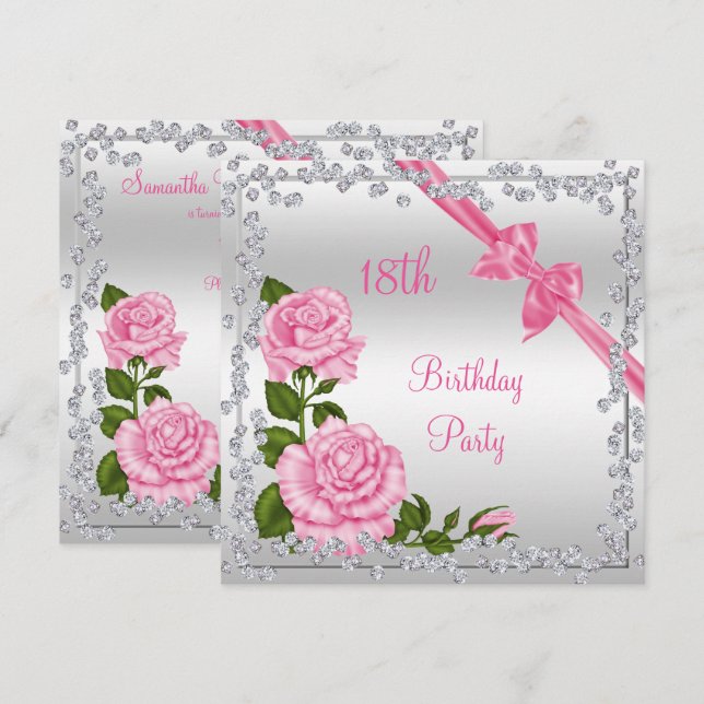 Blossom Bows & Diamonds 18th Birthday Double Sided Invitation (Front/Back)