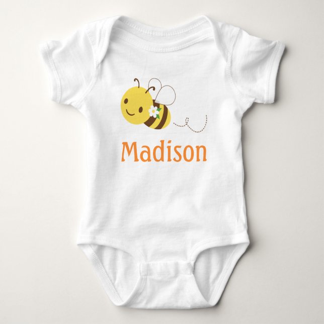 Blossom Bumblebee Custom Personalised Baby's Name Baby Bodysuit (Front)