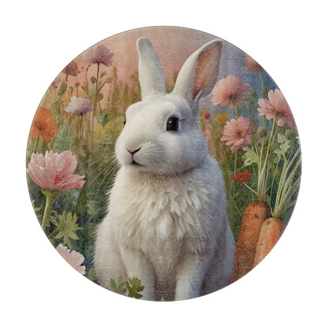 Blossom Bunny & Carrot Patch Glass Cutting Board  (Front)